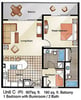 Floor plan example. See our descriptions and photos for actual placement of furniture in the condo.