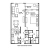 Example floor plan. Please see our descriptions and photos for actual furnishings and placement.